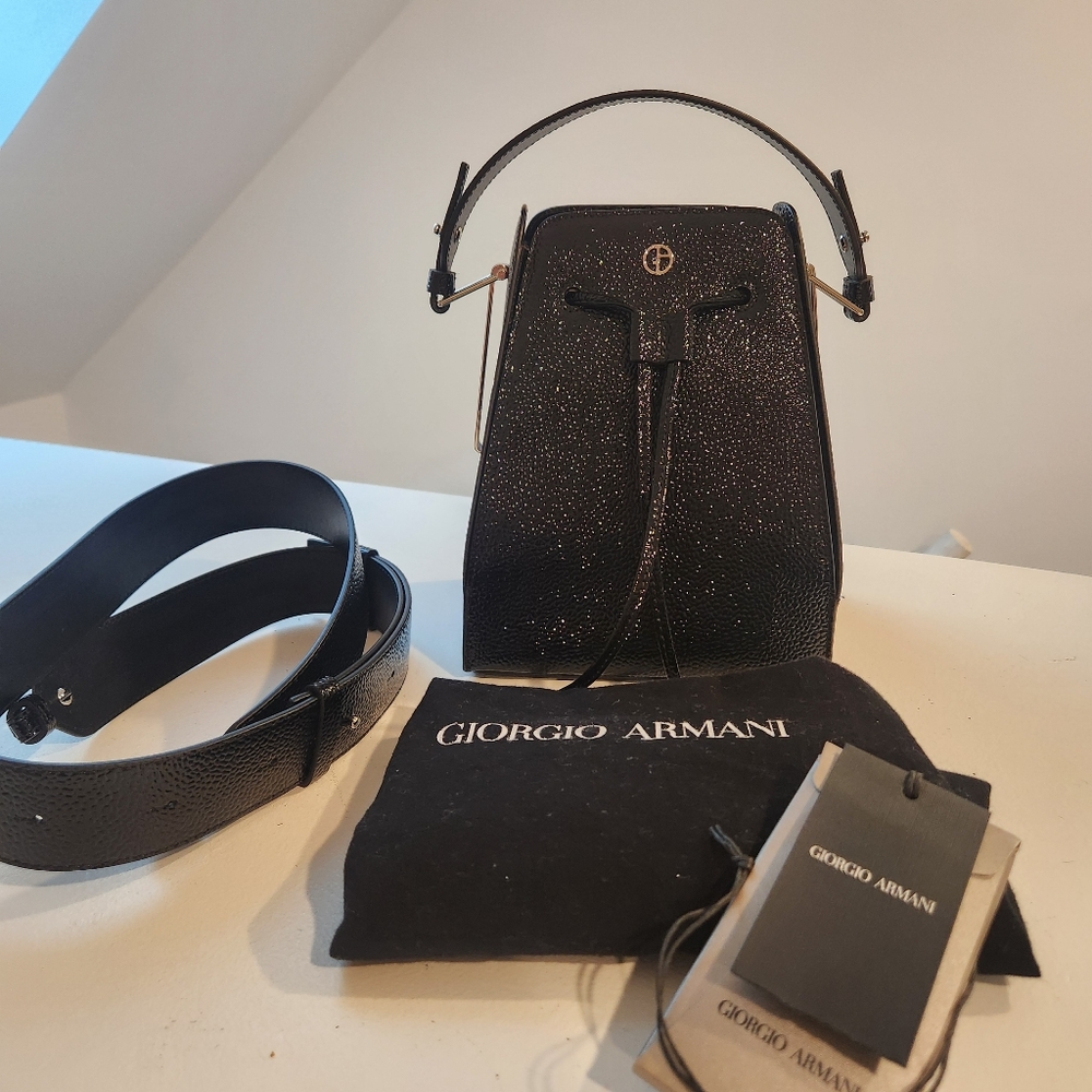 Giorgio Armani | Small bucket bag in pebbled patent leather